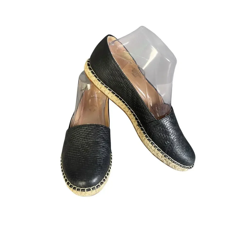 C Wonder Women’s Margot Black Leather Slip On Espadrilles Size-8M